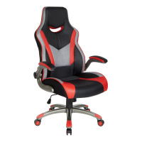 OSP Home Furnishings UPK25 Uplink Gaming Chair in Faux Leather with Red Accents